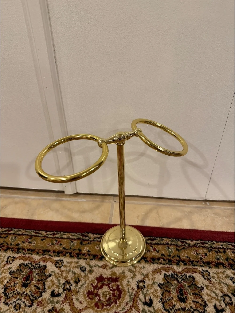 Vintage Style Brass Double Towel Ring Holder Stand